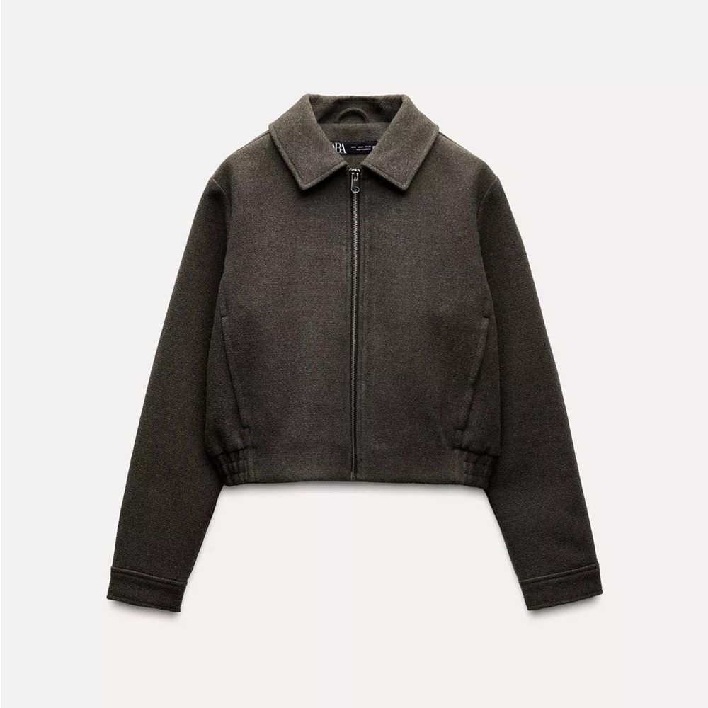 Zara - Women's Gray Brown Cropped Bomber Jacket